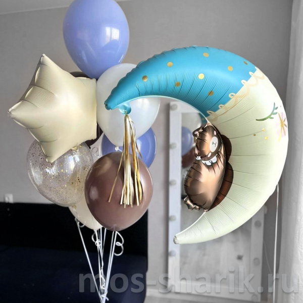 Композиция из воздушных шаров с гелием Медвежонок на луне