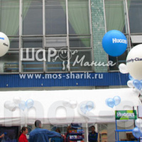 Оформление павильона шарами с логотипом компании