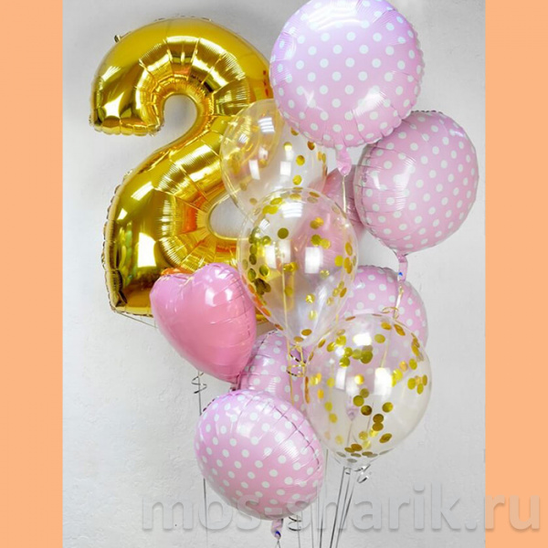 Розовый букет шаров для девочки с цифрой