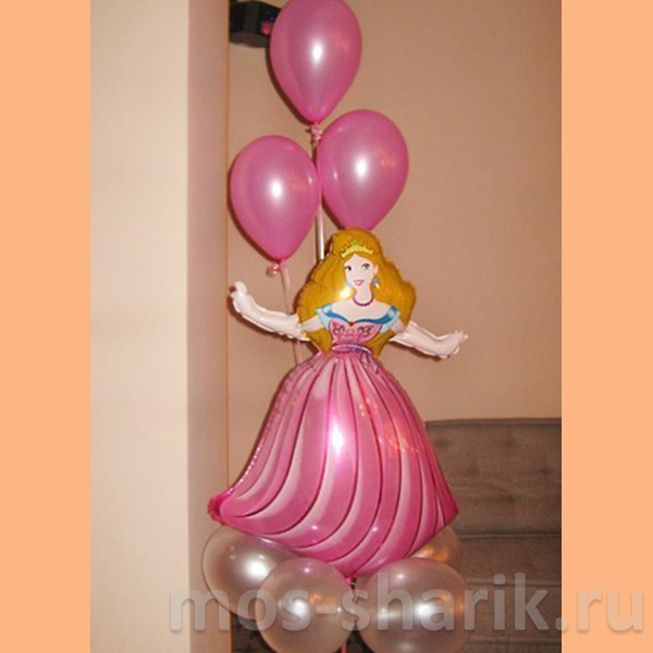 Фольгированный шар принцесса с тремя гелиевыми шарами