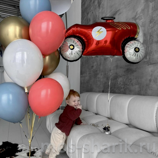 Фонтан из 9 шаров и фольгированный шар Ретро автомобиль