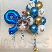Композиция из воздушных шаров с гелием Сердитый кот
