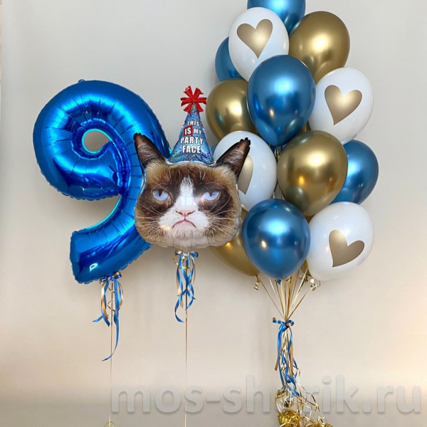Композиция из воздушных шаров с гелием Сердитый кот