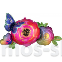 Фольгированный шар Цветы и бабочка, 93 см